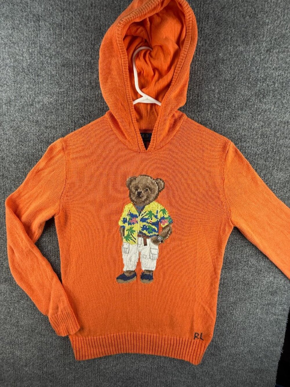 Polo Ralph Lauren Beach Tropical Boys Youth 18-20 Bear Orange Graphic Pullover